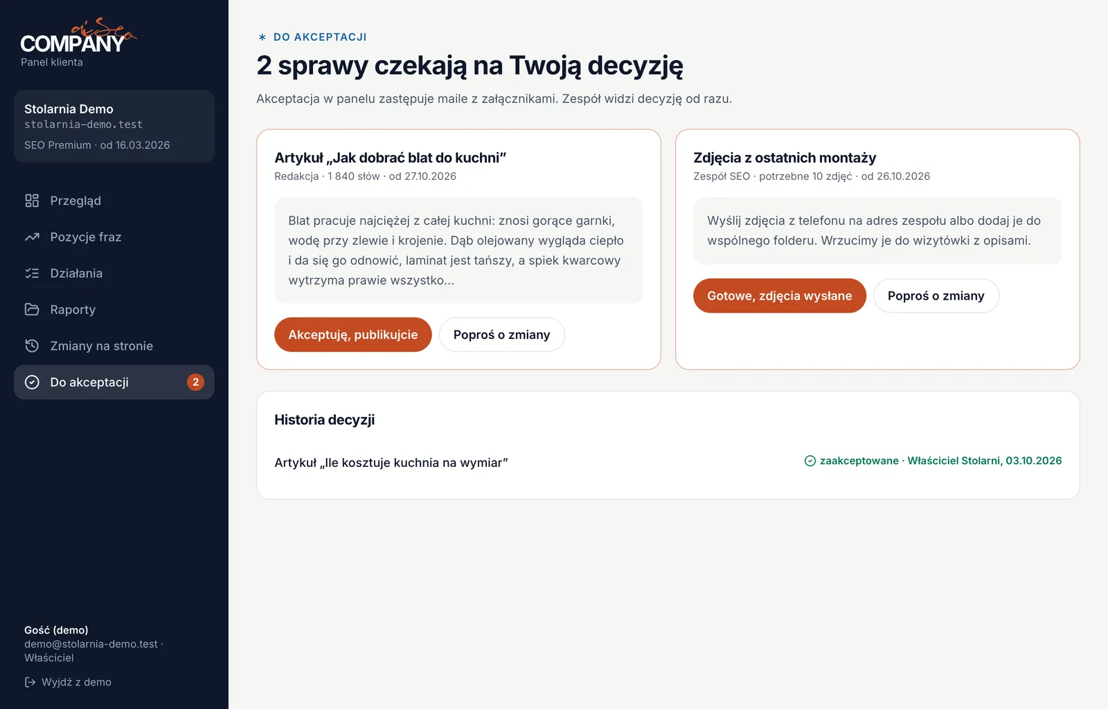 Sprawy do akceptacji (dane przykładowe)