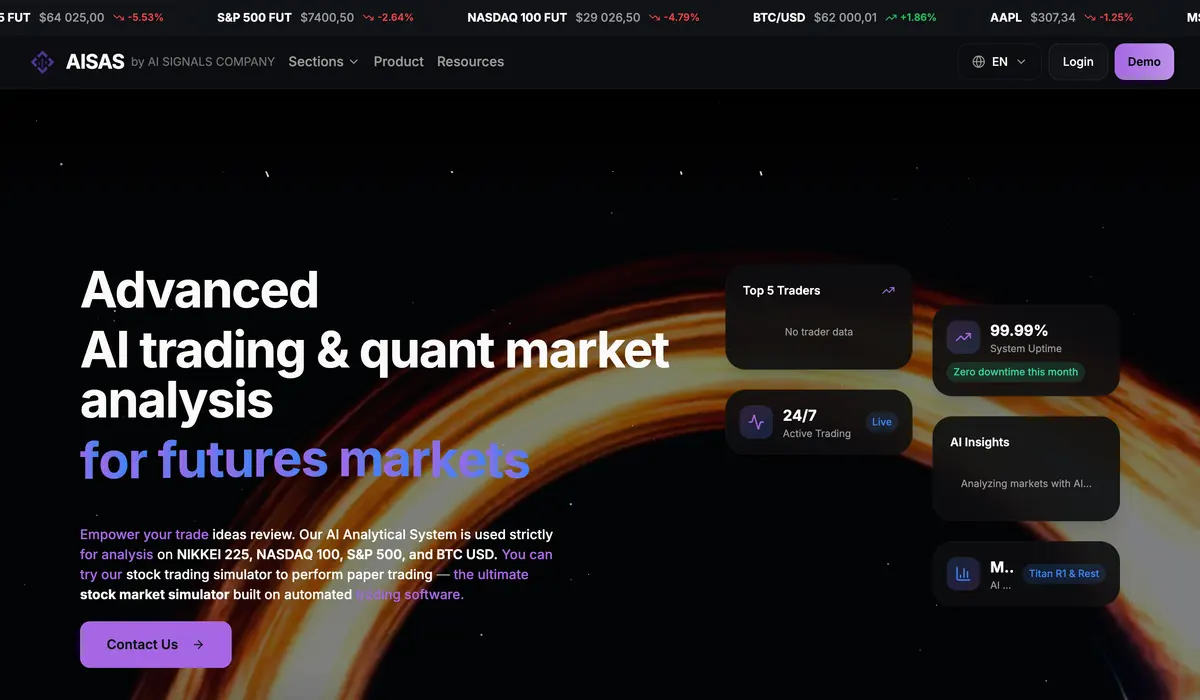 Hero section of the ASE-BOT trading platform homepage
