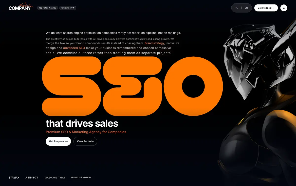 Hero section of the AI SEO COMPANY website — 3D SEO scene
