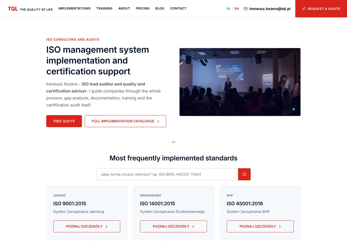 Hero section of the TQL ISO implementation homepage